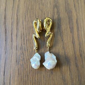 Mother of Pearl and Gold Clip On Drop Earrings